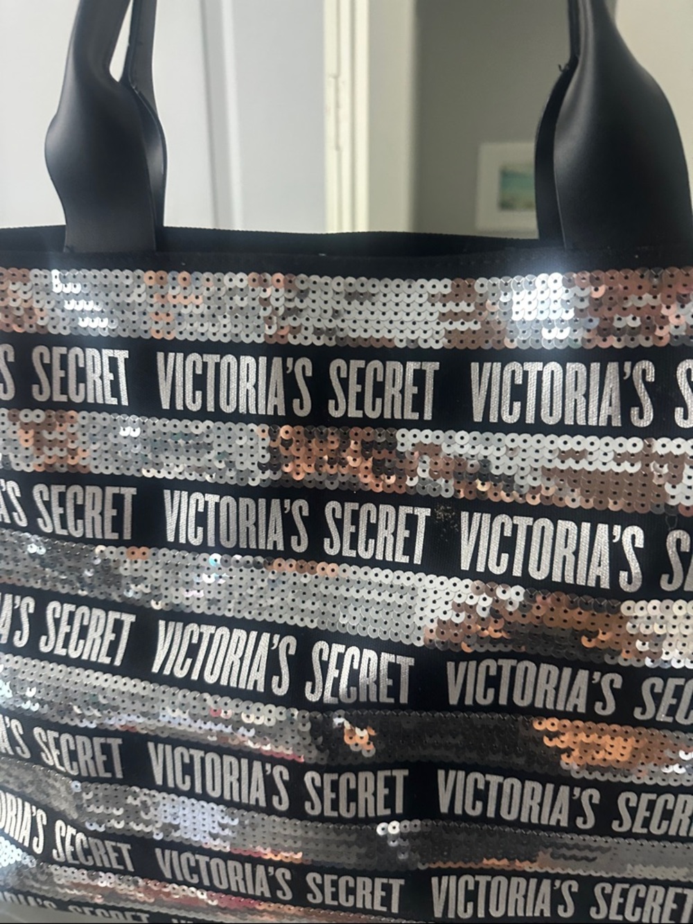 Victoria's Secret Silver Sequin Logo Tote with Black Handles - Picture 5 of 5